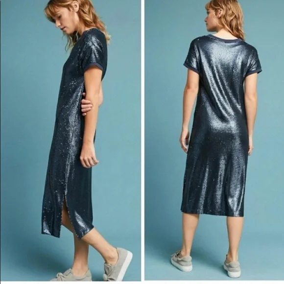 LAST CALL BEFORE DONATION: Anthropologie Moulinette Sours Navy Sequin Midi Dress - Picture 2 of 11